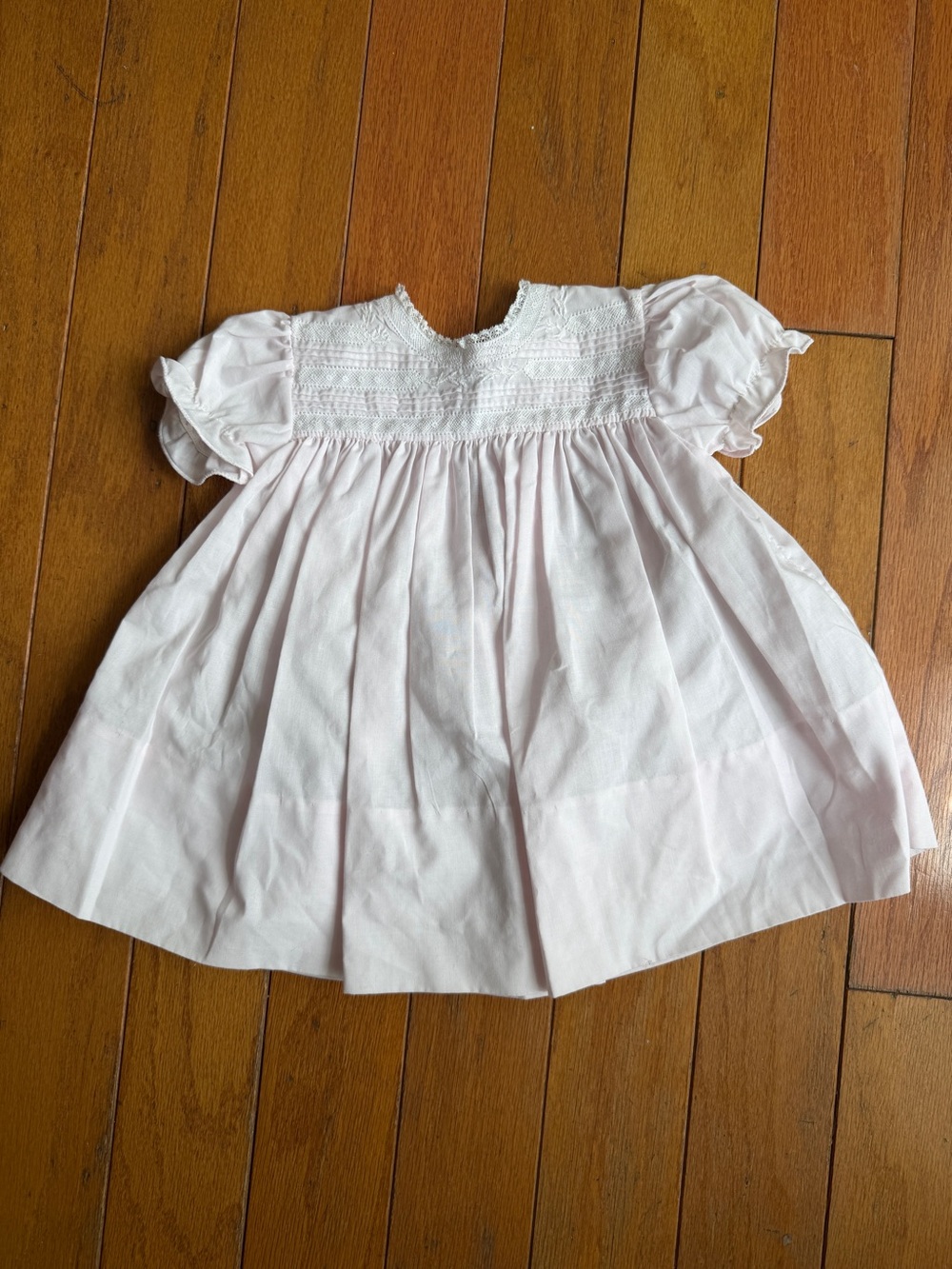 Vintage Feltman Bros Smocked Dress Pale Pink Hand Embroidered Size 6 Mos Baby